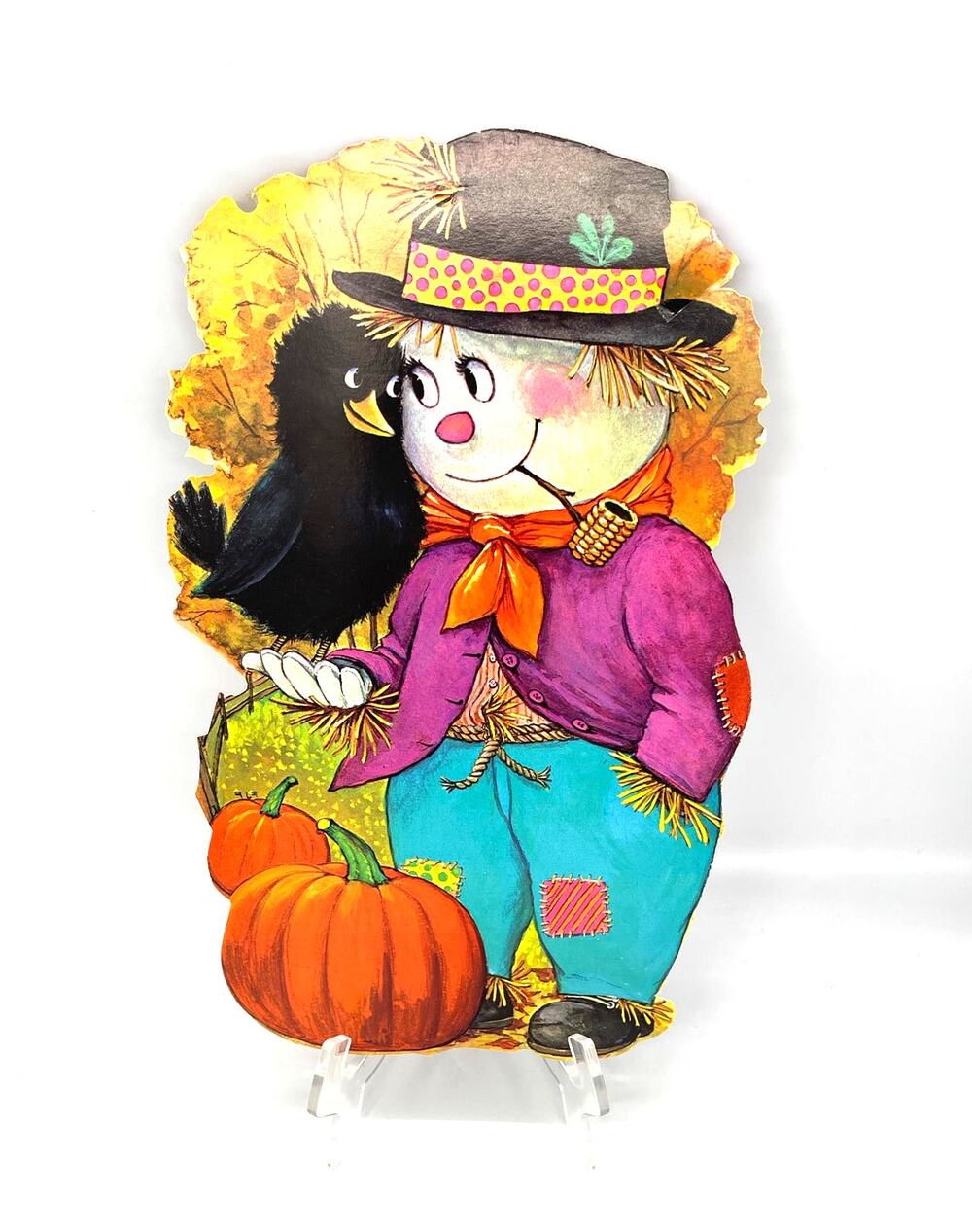 Vintage USA Halloween Die Cut Scarecrow Bird Decoration Dbl Sided 13.5"x8.5" #2